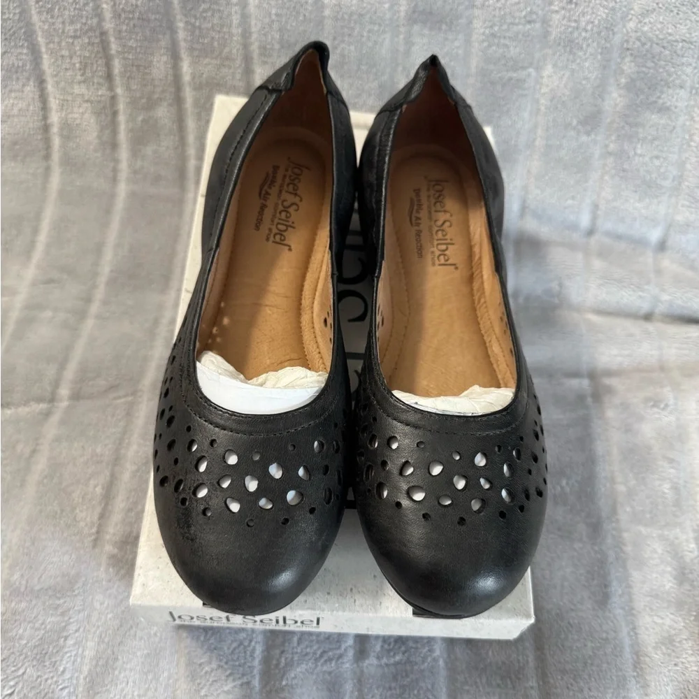 Josef Seibel Pippa 29 Nesty Oil Black Leather Ballerina Flats EU 36 US 5 to 5.5